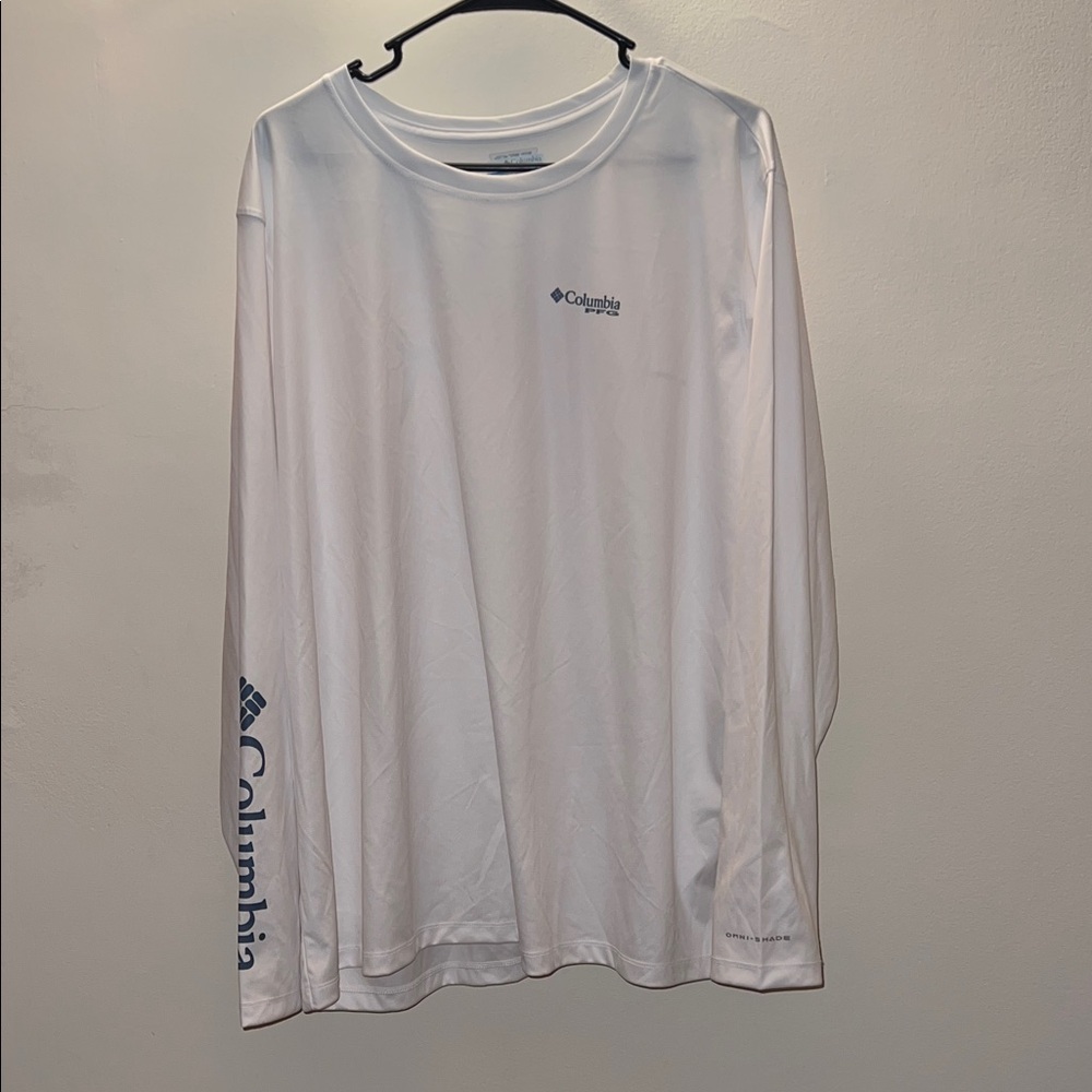 Columbia White Long-Sleeve Performance Top with Navy Logo